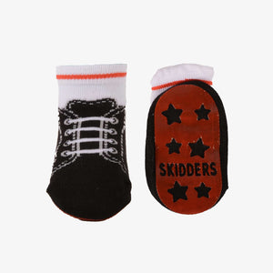 Skidders Baby Shoe Sock with Grip Bottom (Boys) Black Sneaker Laces