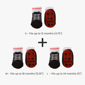 Skidders Baby Boys Grip Socks “Sneaker Laces” Black