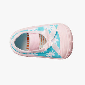 Skidders Baby Girls Mary Jane Shoes “Aqua Pink Flower”
